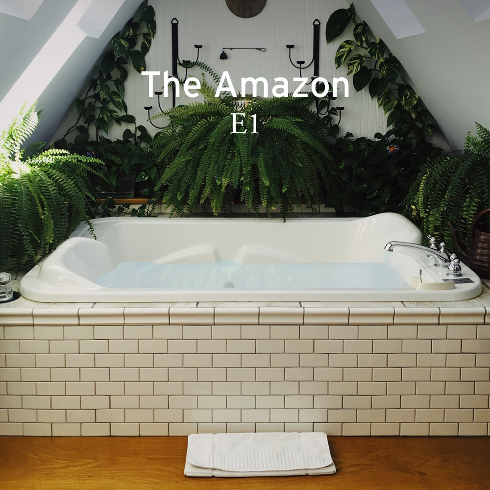 Amazon rainforest above a bathtub with lots of plants 